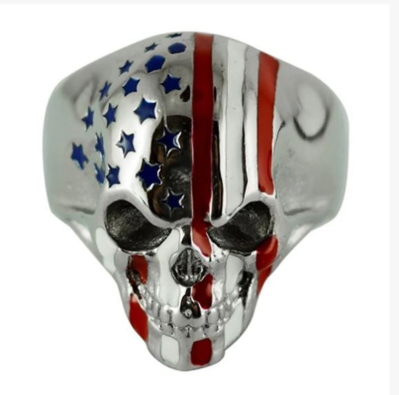 American Flag Ring Stainless Steel Enameled Red White Blue Stars