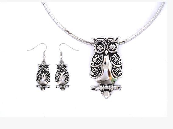 Owl Pendant Matching Earrings With Omega Necklace Stainless Steel Jewelry