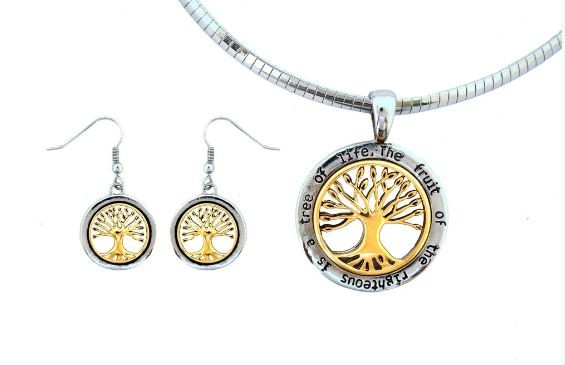 Tree Of Life Pendant Matching Earrings With Omega Necklace Stainless Steel Jewelry