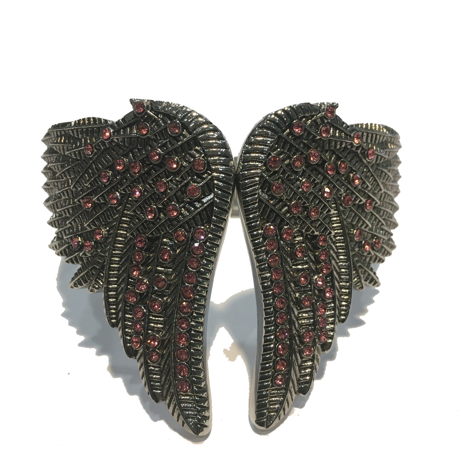 WING HEART BANGLE WITH BLING PINK  STAINLESS STEEL