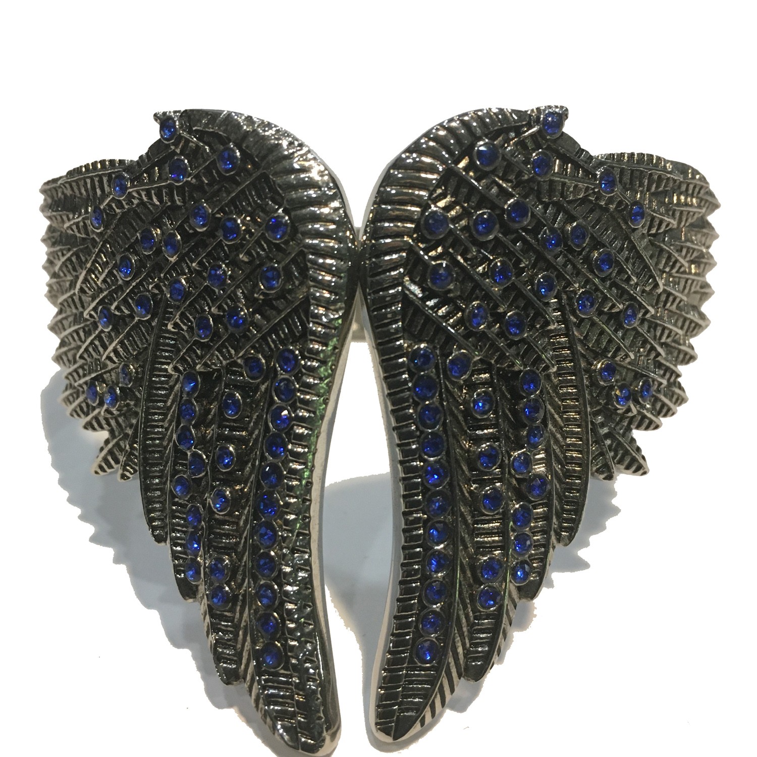 WING HEART BANGLE WITH BLING BLUE  STAINLESS STEEL