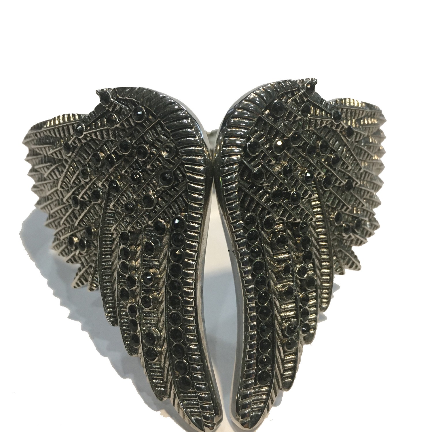 WING HEART BANGLE WITH BLING BLACK  STAINLESS STEEL