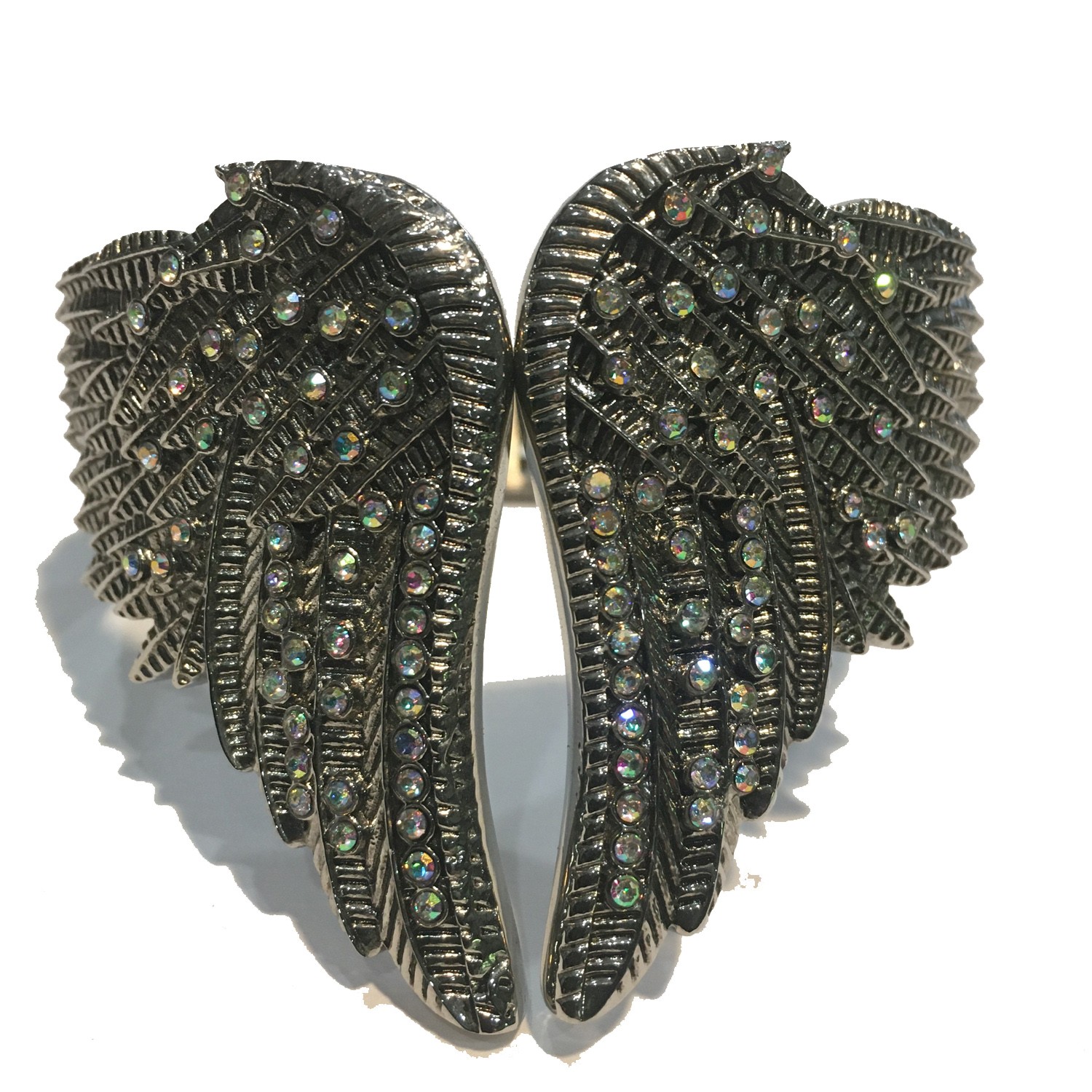 WING HEART BANGLE WITH BLING IRIDESCENT  STAINLESS STEEL