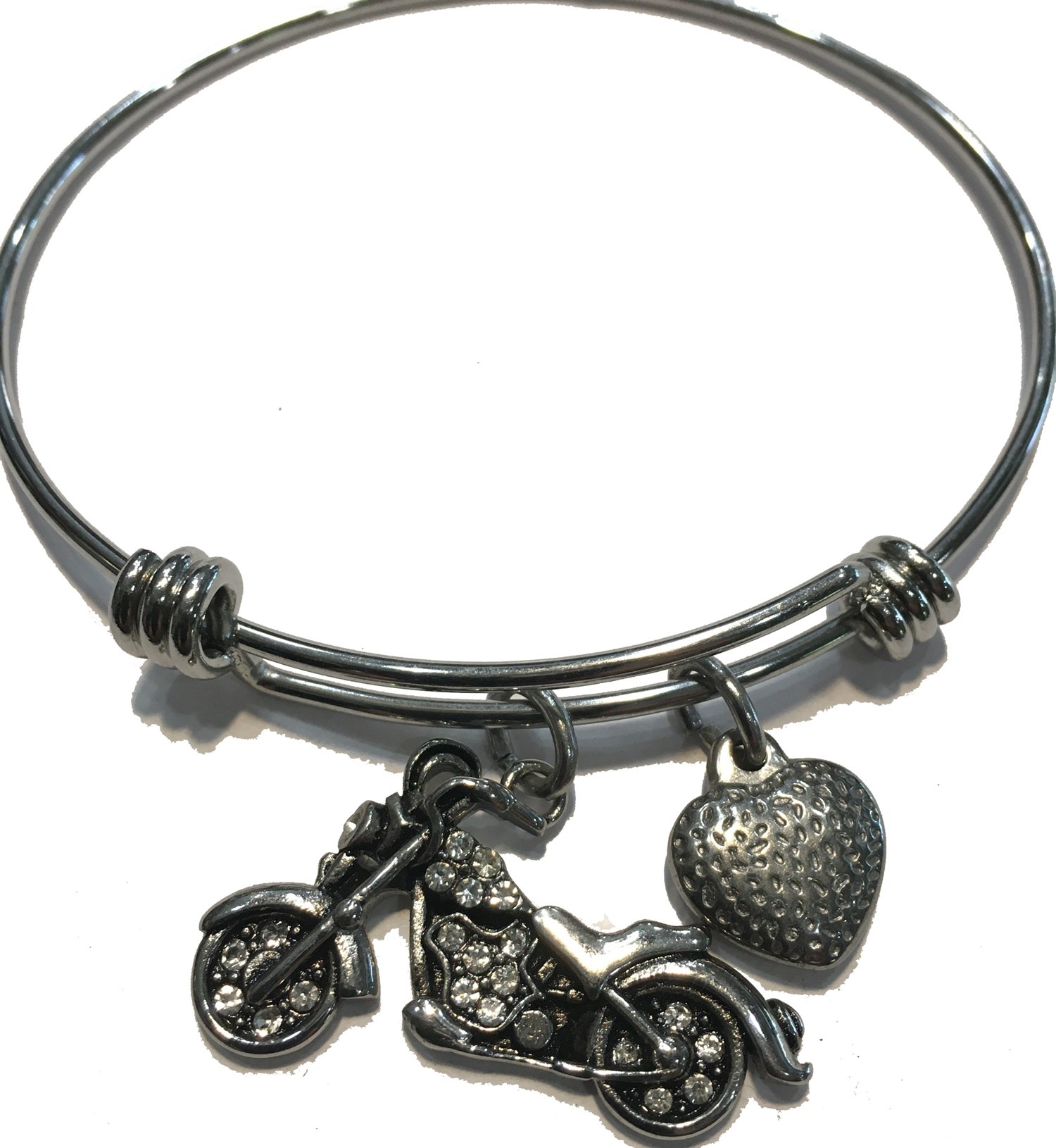 ALEX & ANI STYLE BRACELET WITH BLING MOTORCYCLE CLEAR STONES STAINLESS STEEL