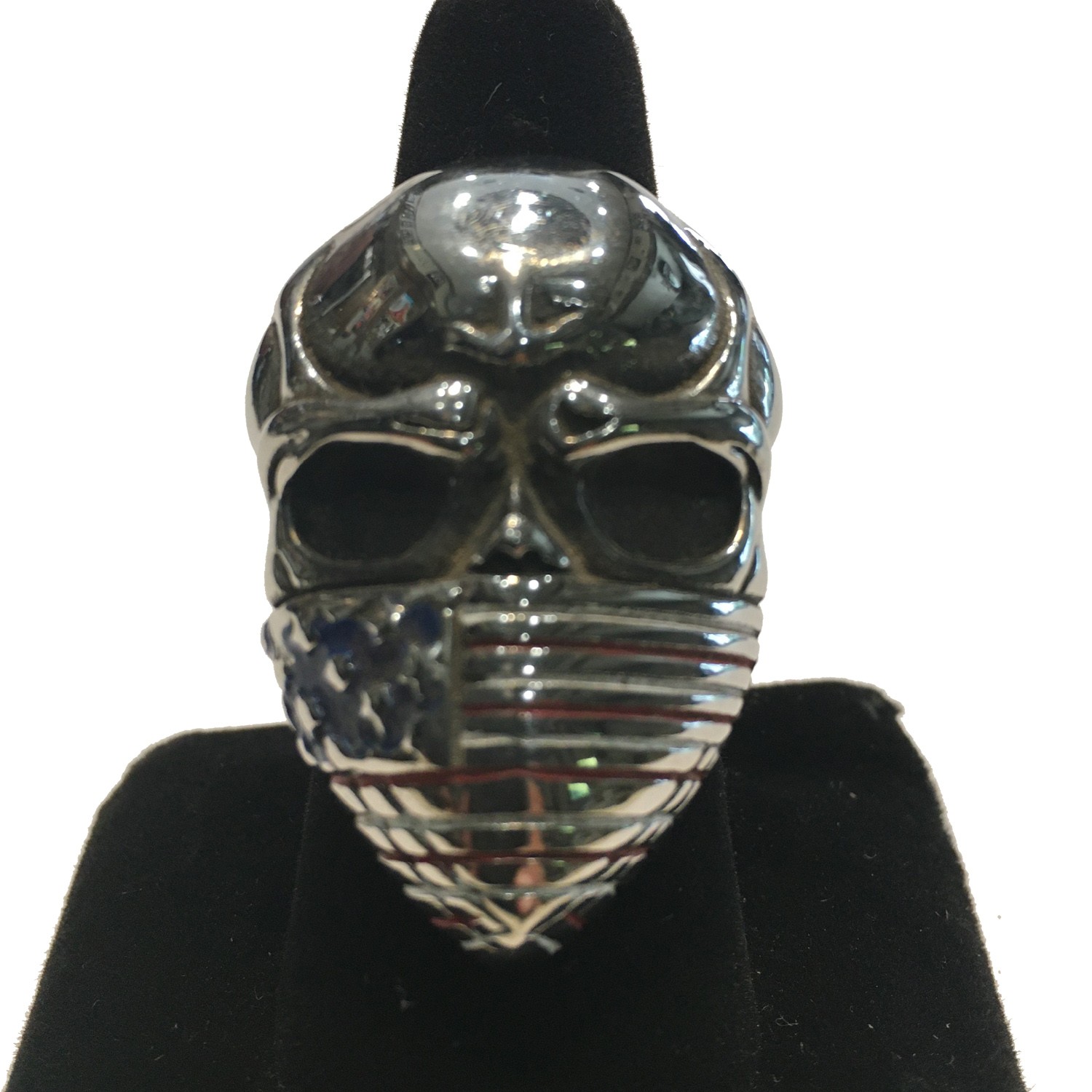 LARGE AMERICAN FLAG SKULL MENS RING STAINLESS STEEL
