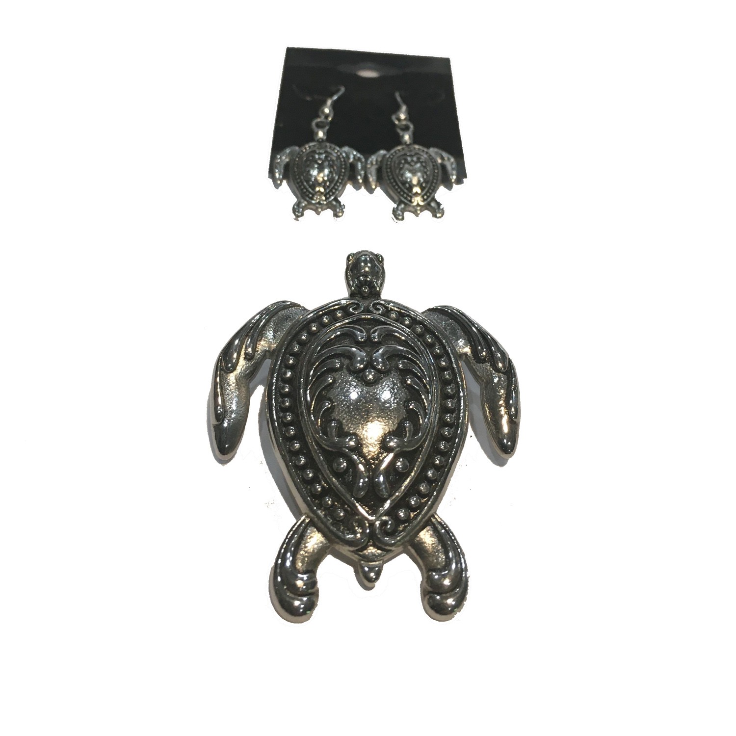 TURTLE PENDANT WITH MATCHING EARRINGS STAINLESS STEEL