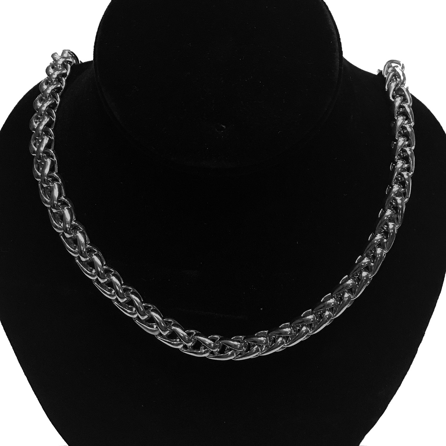 WHEAT CHAIN SHINY FINISH SILVER 11MM STAINLESS STEEL 24